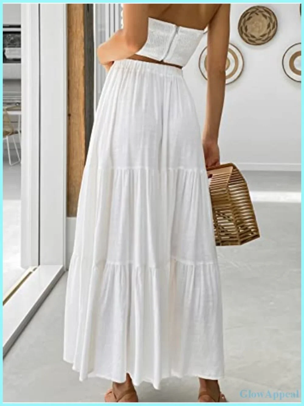 Boho Flowy Tiered A-Line Maxi Skirt Elastic Waist Pleated Beach Rayon